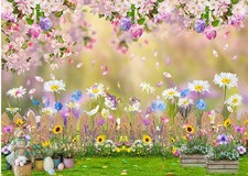 Spring Easter Backdrop Pink Flowers Photography Background Decor 8x6 Foot