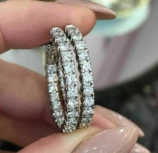 1Ct Lab Created diamond Round Women's Huggie Hoop Earrings 14K White Gold Plated