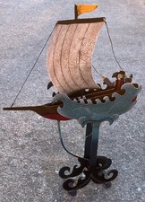 Vtg Riding the Waves Skyhook Metal Art Balance Toy Nautical 22 Tall Decore