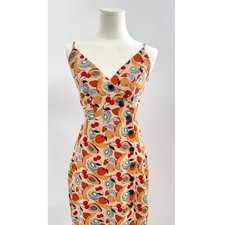 UO Urban Outfitters Linen Fruit Print Dress Peach Sleeveless Button Up Midi XS