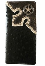 Lone Star Mens Wallet Western Bifold Check Book Style W039-1 Ostrich Black