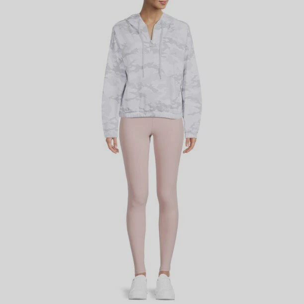 Avia Women's Half Zip Hoodie Sweatshirt, Grey Camouflage, Medium 8-10