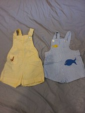 2 Vintage Seersucker Shorts Outfits Jumpsuits Toddler Doll