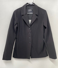 Zara Women's XL Tailored Blazer with Buttons Black Stretchy Shoulder Pads NWT