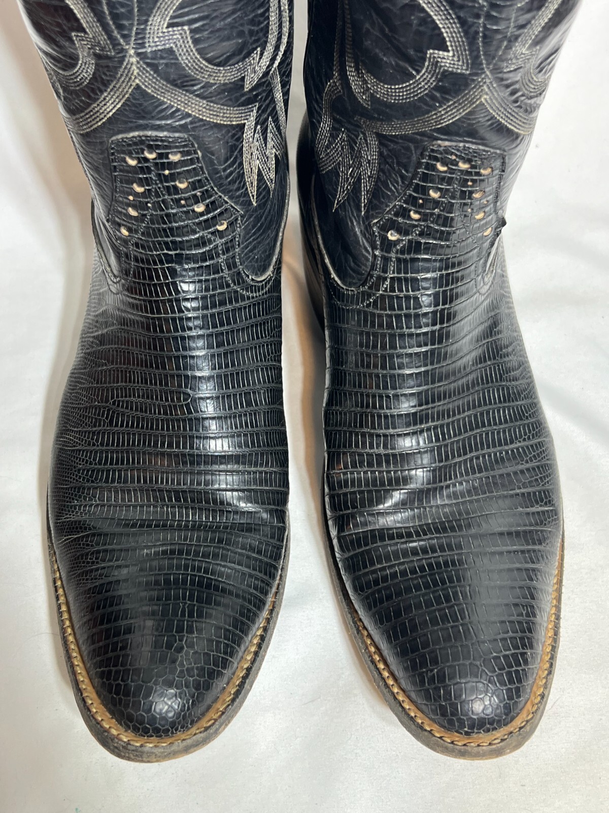 VINTAGE Rios Of Mercedes Exotic Teju Lizard Cowboy Boots Embroidered Men’s 10B image 2