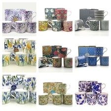 Bone China Mugs Set of 4 Asst Designs Morris Black & White Floral Strawberry Mug