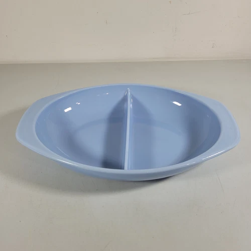 Pyrex Delphite Blue #1063 Divided Vtg Oval Casserole Dish 1½ Quart 1.5Q