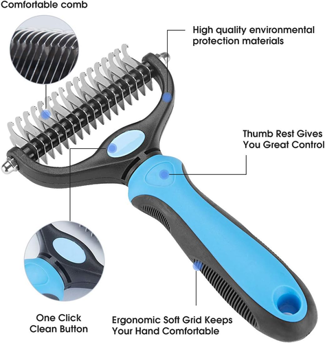 Pet Grooming Tool - 2 Sided Undercoat Rake for Cats and Dogs - Safe Dematting Co - Picture 4 of 7
