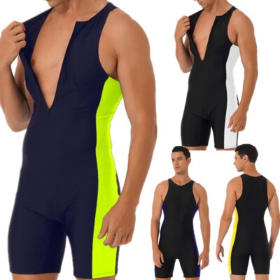 Mens Bodysuit Men's Sleeveless One-Piece Swimsuit Slimming