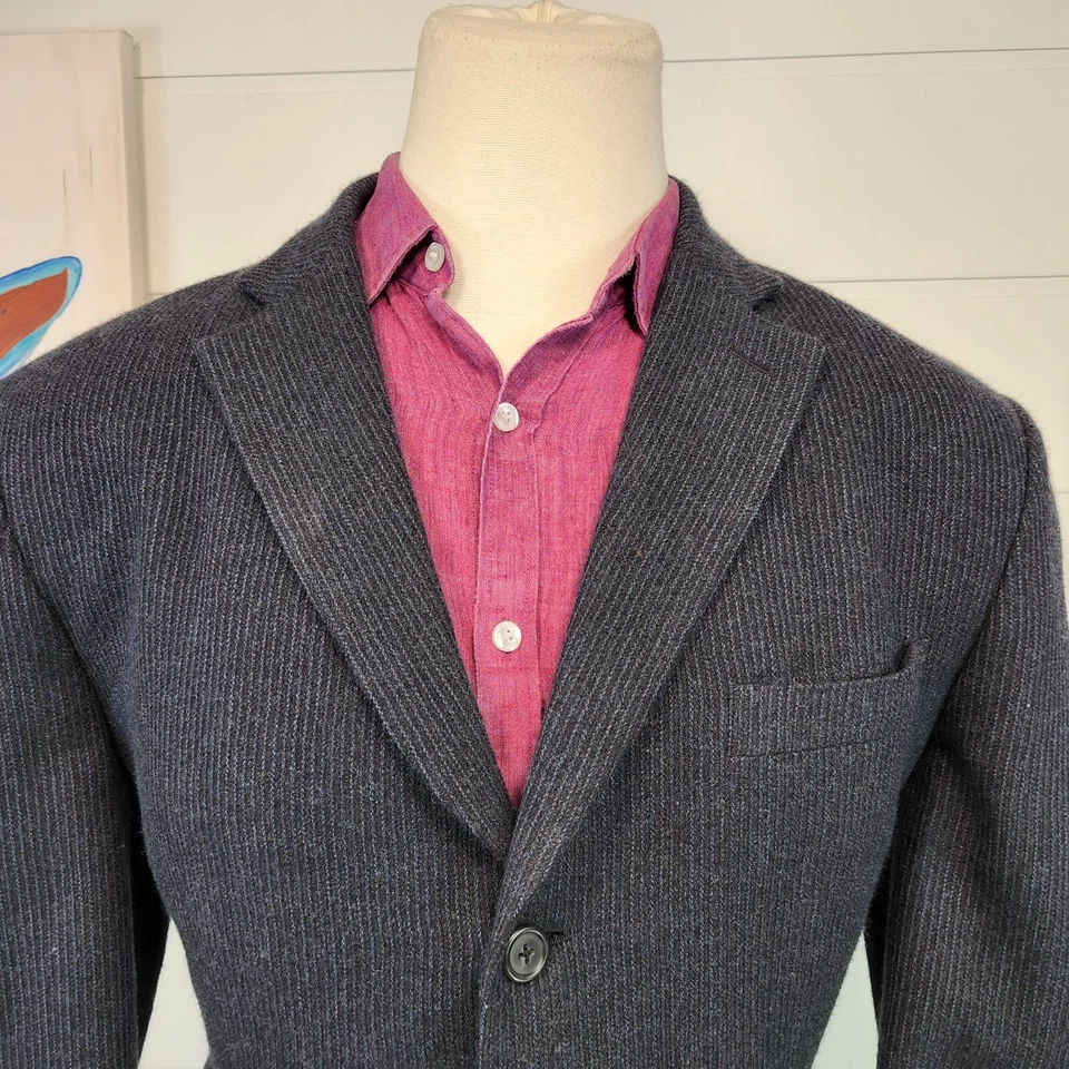 Blazer de tres botones Ibiza para hombre azul texturizado lana cachemir abrigo deportivo talla 44L Foto 4 de 4