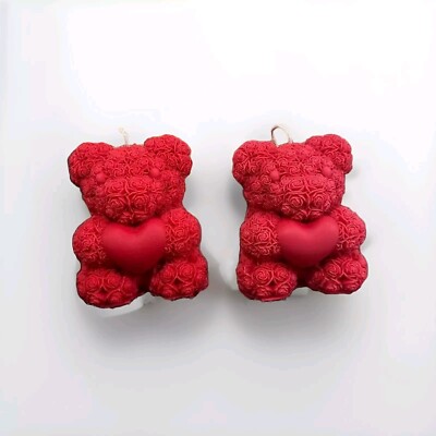 2 Set Red Roses Bears Candle, Gift For Her, Valentine's Gift, Soy wax Handmade