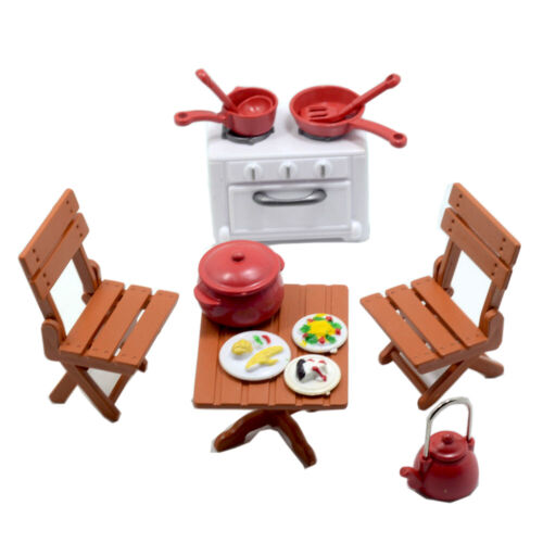 DollHouse Miniature Furniture 1:12 Dining Table Chairs Cookware Plastic Set - Picture 1 of 4