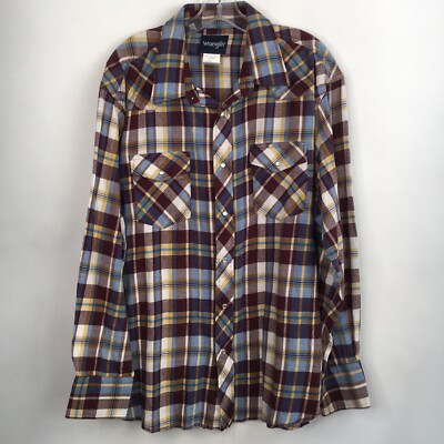 Wrangler XXL Flannel Shirt Plaid Multicolor Pearlsnap Long Sleeve Western Wear