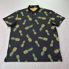 Birdie Bound Polo Shirt Mens Large Black Pineapple AOP Performance Golf Stretch