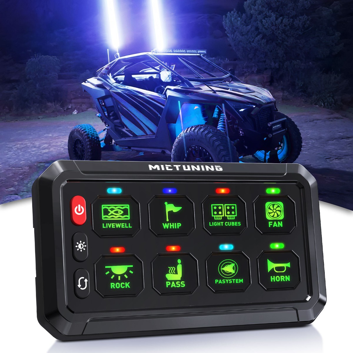 12/24V 8 Gang Switch Panel Green LED Toggle Flash Strobe Pulsed