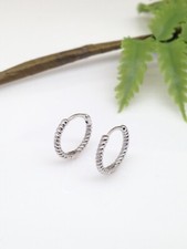 Twisted Plain Huggie Hoop Earrings Sterling Silver 925 Rope Hoops 13mm/11mm x1.2