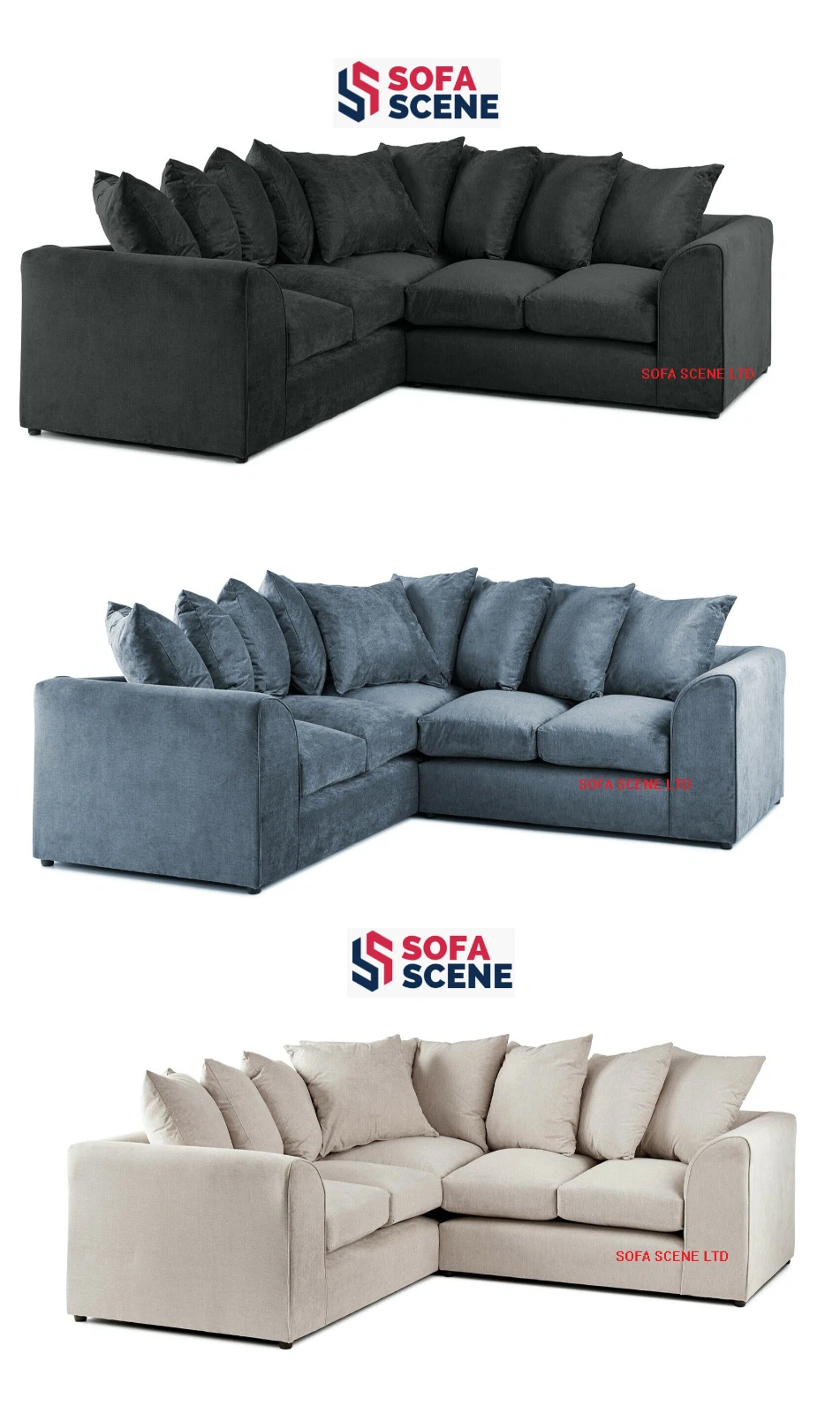 Addison Plush Velvet Fabric Double Corner Sofa Black Grey Mink 3 2 swivel chair - Picture 1 of 31