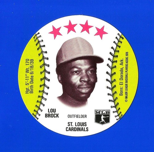 1976 ISALY'S / SWEET WILLIAM BASEBALL DISC - LOU BROCK NM+ HOF CARDINALS - 第 1/2 張圖片