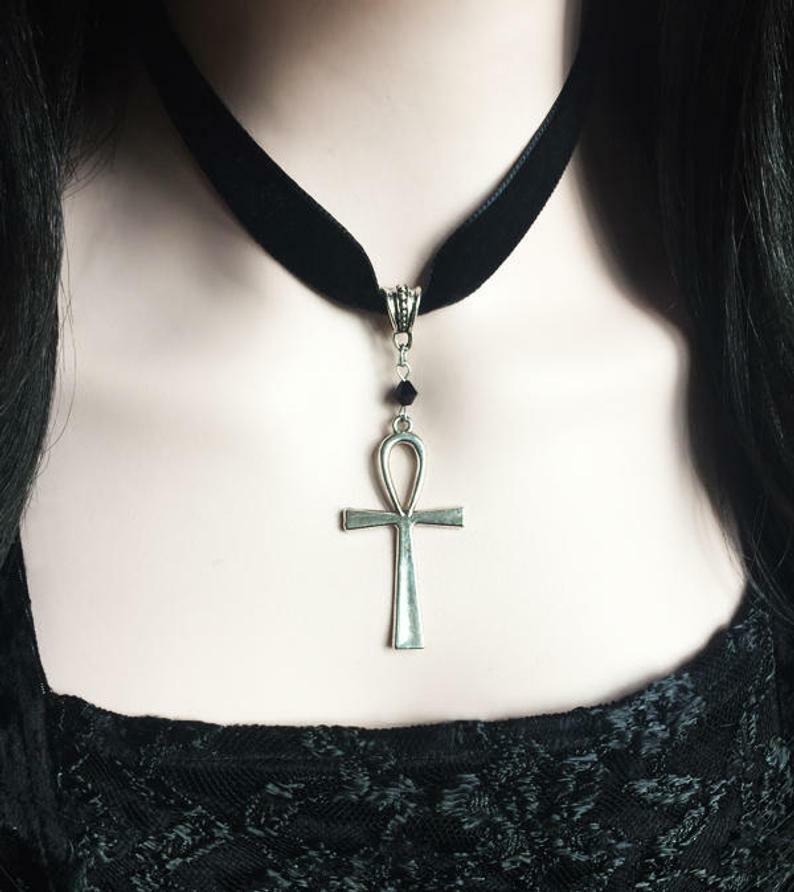 IUHOGE Gothic Black Cross Choker Necklace - Alloy Metal No Gemstone (6 Inch)