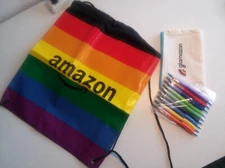 Amazon GLAMAZON: Pride Month Rainbow Drawstring Bag, Pen, and Pencil Case Set