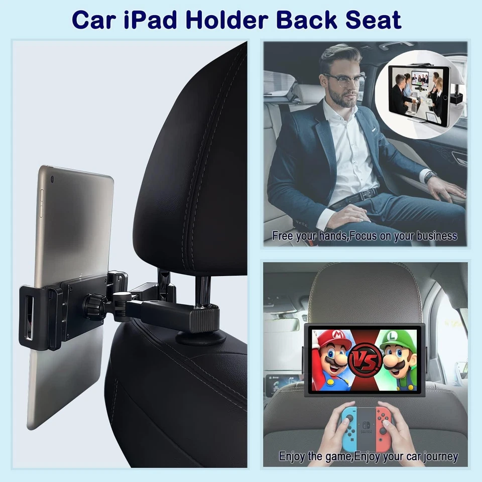 Asiento de Coche Reposacabezas Montaje 360° Tablet iPad Soporte 4.7"-12.9" Universal Niños Adultos Foto 3 de 4