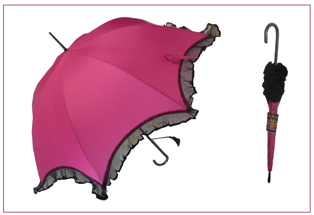 Soake Umbrella Pink Scalloped Lace Large Walking Stick Boutique Classic Brolley