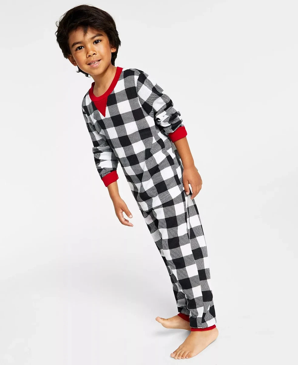 Family Pajamas Kids Unisex 2-Piece Waffle Knit Pajama Set, Buffalo Check,  4-5