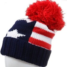NEW Patriotic Stars Stripes Pom Beanie Ski Hat USA