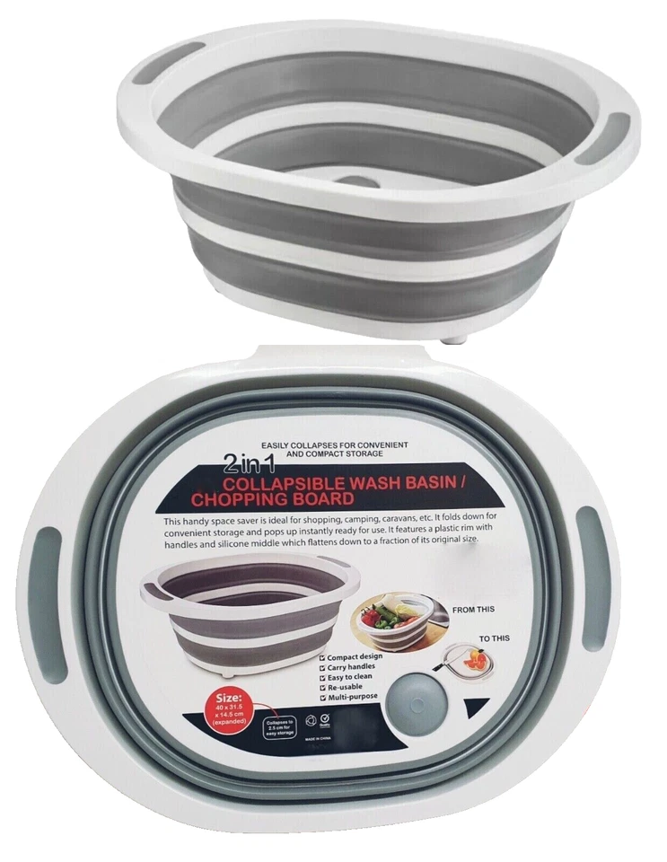 2 in 1 Folding Chopping Board Collapsible Sink Drain Basin Durable Bucket Basket - Image 2 of 4