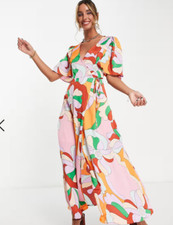 Liquorish wrap midi dress with frill sleeve in floral print size 8- multi colour