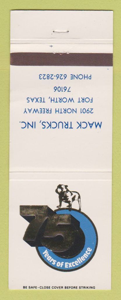 Matchbook Cover - Mack Semi Trucks Fort Worth TX-image