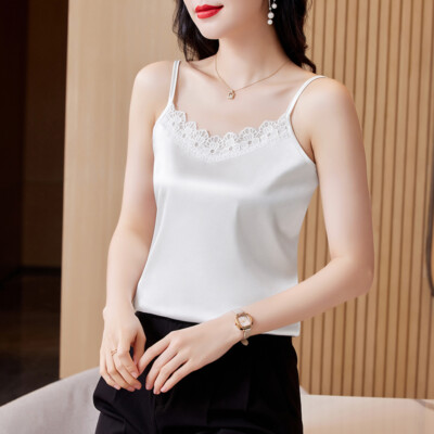 Solid Lace Satin Tanks Camisole V Neck Women Party OL Top Shirt Blouse Workwear