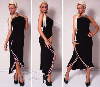 Latino Kleid Salsa Tango Kleid Schulterfrei Volant Rosa Schwarz 34 36