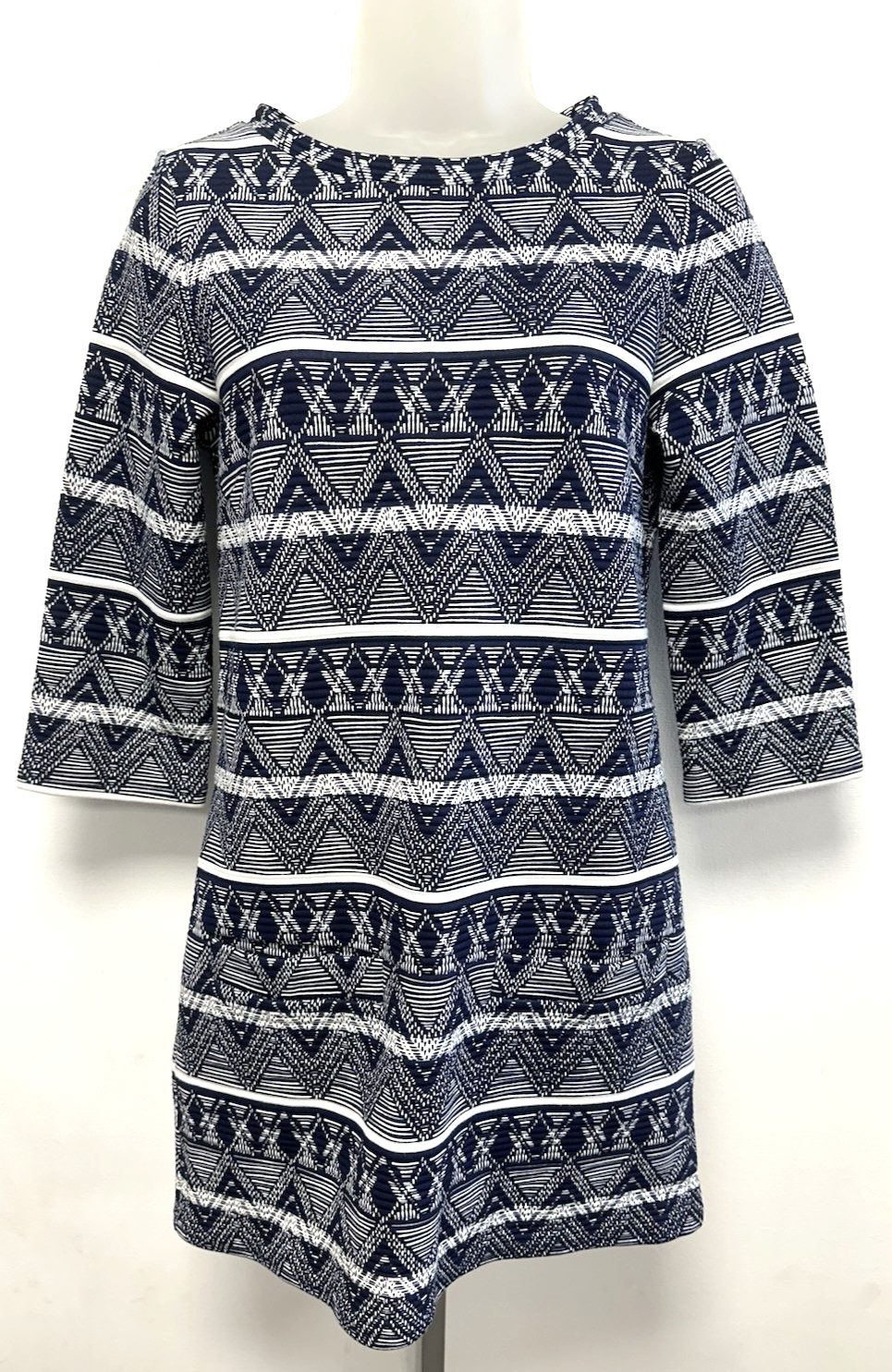 New! Joules UK6 Eu34 US2 navy/white Aztec pattern Macie jersey 3/4 sleeve tunic