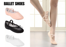 Ballet Shoes, Pink Leather Ballet Dance shoes Full Sole Children & Adults Sizes