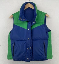 PAPPAGALLO Vest Womens S Reversible Down Puffer Insulated Snap Front Blue Green