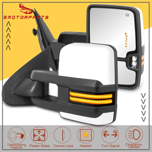 Pair Tow Mirrors For Chevy Silverado GMC Sierra 1500 2500/3500HD White Painted