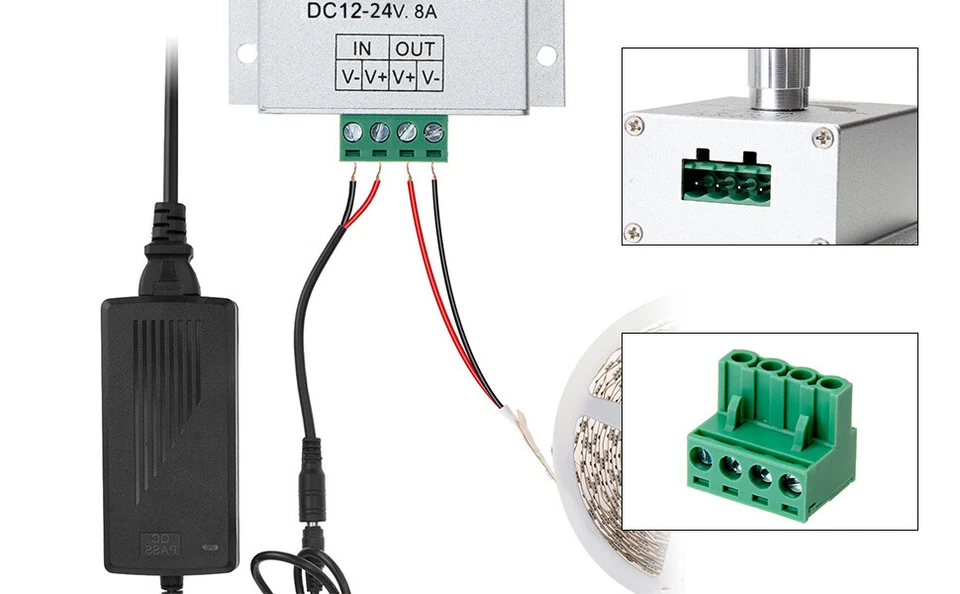 DC 12-24V 8A Single Channel Knob Dimmer Controller For Single Color LED Strip - Image 4 of 4