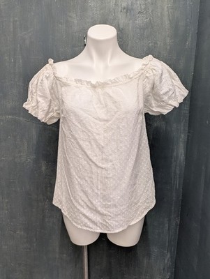 Maeve Anthropologie Shirt 8 White Swiss Dot Off Shoulder Puff Sleeve Blouse
