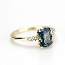 2Ct Lab Created Blue Topaz Women's Engagement Ring 14K Yellow Gold Finish