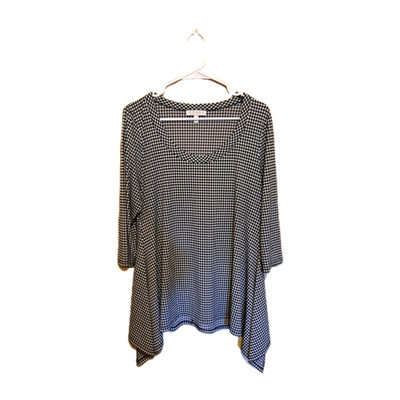 Chaus Tunic Top Women's XL Black And White Houndstooth 3/4 Sleeve Scoop Neck