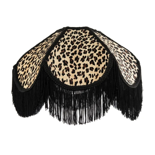 Leopard Print Velvet Victorian Lamp Shade with Black Trims and Tassels by Hap...