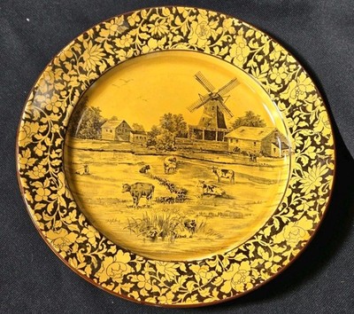 Ca. 1900 Royal Doulton Holbein Glaze Ware Windmill Plate 10'' Lion Crown Mark