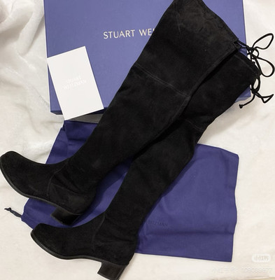 Stuart Weitzman Lowland Black Suede Over Knee Lace Boots Women's Size 6.5