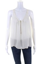 ALC Womens Scoop Neck Half Front Zip Silk Top Blouse White Size Medium