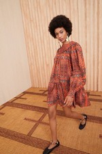 ULLA JOHNSON Ria Gathered Printed Cotton Poplin Mini Dress In Clementine 6