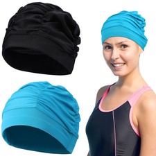 2 Pcs Men Swim Cap Hat Women Polyester Comfortable Swimming Fabric