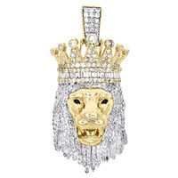 JFL 10K Gelbgold AnhäNger LöWenkrone Diamant Charm Rund & Baguette 2,05 Ct