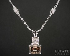 14k White Gold Emerald Natural 2.99ctw Diamond Station Necklace 5.8g i20473