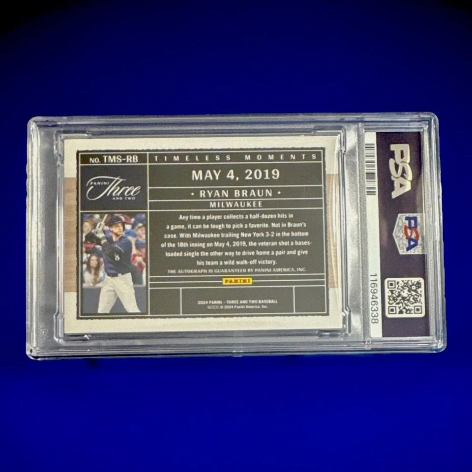 RYAN BRAUN 2024 PANINI THREE & TWO - HOLO GOLD - AUTO /10 PSA 10 POP 1! - Image 4 of 4